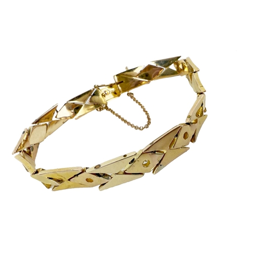 1110 - An attractive Ladies 14ct gold Geometric design gold Bracelet, set with three old diamonds, approx. ... 