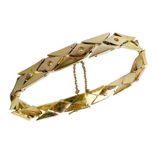 1110 - An attractive Ladies 14ct gold Geometric design gold Bracelet, set with three old diamonds, approx. ... 