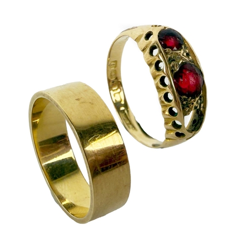 1116 - An 18ct gold Ladies Band Ring, approx. 3.9gms, size K, hallmarked; together with another 18ct gold L... 