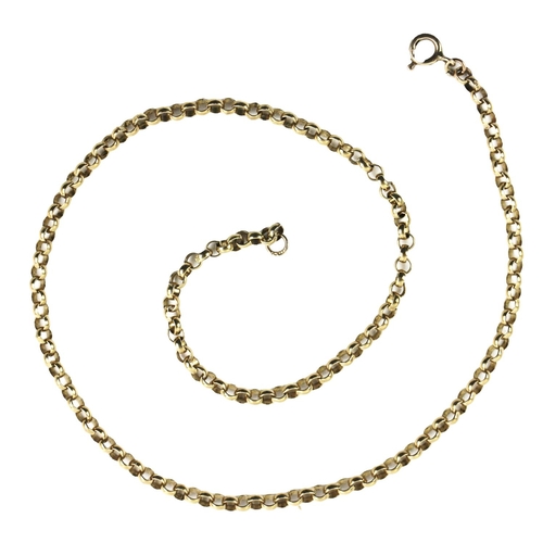 1117 - A 9ct gold 'Belcher' link Chain, with circular clasp, hallmarked, approx. 38cms (15