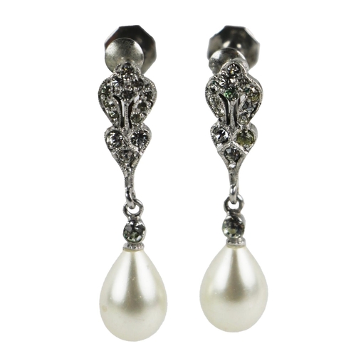 1118 - An attractive pair of Art Deco sterling Ladies drop Ear-rings, of elegant design, with paste inset a... 