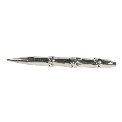 1129 - A silver Tiffany bamboo design miniature Pen, with press top, stamped, approx. 20.6gms, with pouch. ... 