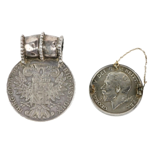 1139 - Coins: [1916 Interest] a silver half Crown, with enamel front, the reverse inscribed 'D.E.G. 25/4/19... 