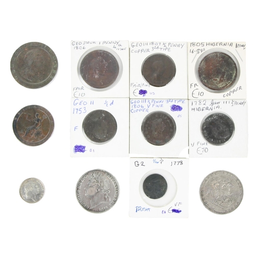 1151 - Coins & Tokens:  Two 1820 & 1822 George III silver Coins, two 1797 George III copper Tokens ... 