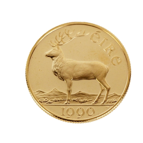 1154 - Gold Coin:  A 50 Ecu gold Coin, the obverse with Profile of Stag 'Eire, 1990, the reverse with centr... 