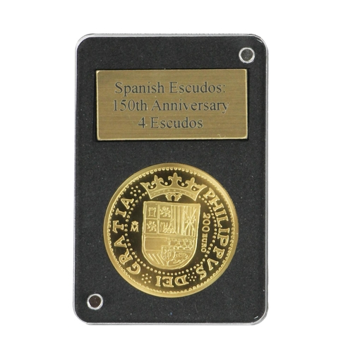 1165 - Gold Coin: Dublin Mint Office - Spanish Escudo 150th Anniversary 4 Escudo Coin, 24ct (13.5gms) in pl... 