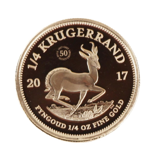 1168 - Gold Coin: South African Mint (& Dublin Mint Office) a 2017 1/4 ounce gold Krugerrand, in protec... 