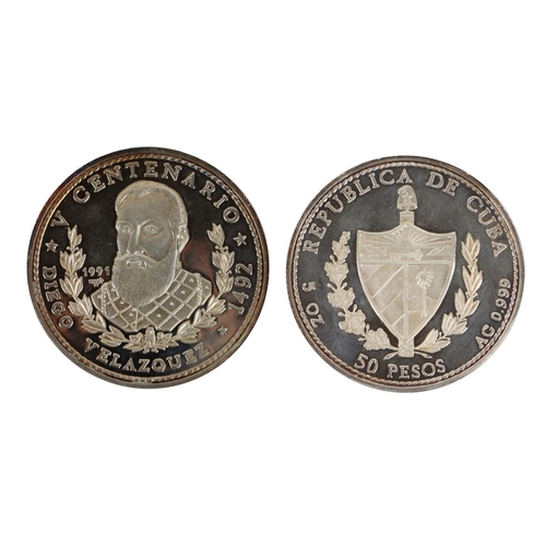 1172 - Coin: A 1991, 50 Pesos Republica de Cuba 5 ounce silver Coin - Centenario Diego Velazquez 1492, case... 