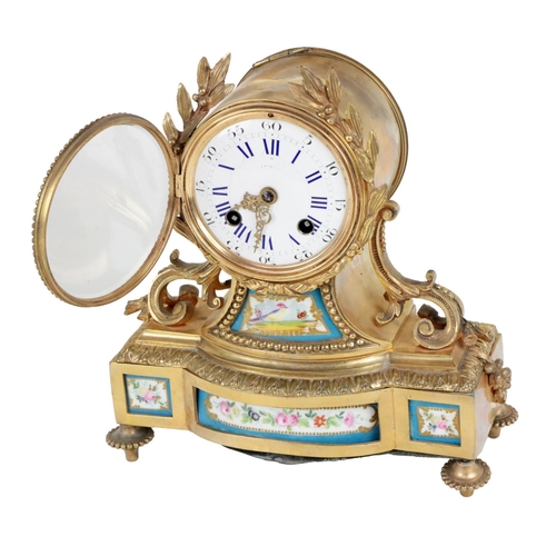 33 - A small late 19th Century French ormolu and porcelain Boudoir Mantlepiece Clock, by Rollen, Paris, w... 