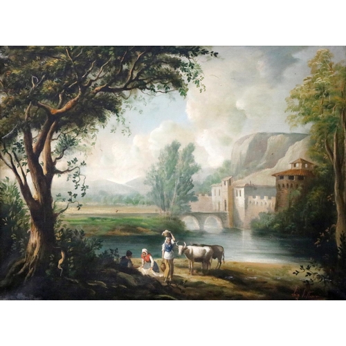 35 - Luigi Vittoroni - 19th Century Italian SchoolA pair of attractive Italian Landscapes with figures, r... 