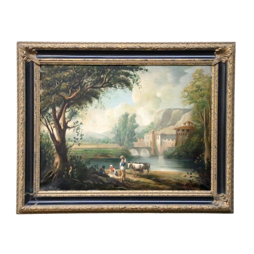 35 - Luigi Vittoroni - 19th Century Italian SchoolA pair of attractive Italian Landscapes with figures, r... 