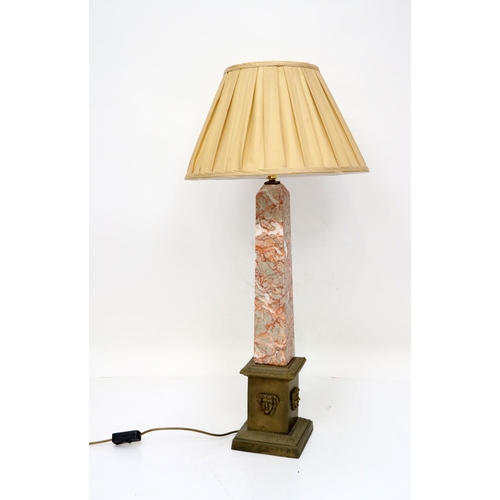 40 - A speckled rouge marble obelisk brass mounted Table Lamp, 26 1/2