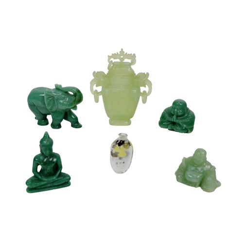 51 - A collection of carved Jade Items, 20th Century and later, including Buddhas, Elephants, etc., as a ... 