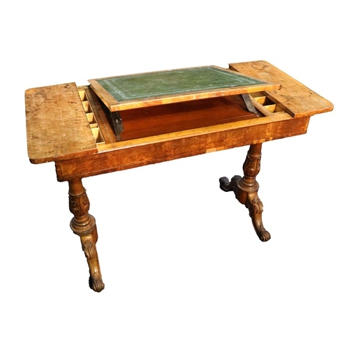 252 - A fine Victorian birds eye maple Writing Table, the top with a green tooled leather inset and a slid... 