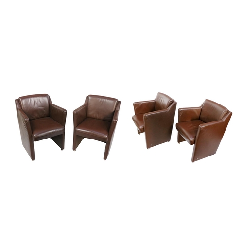 265 - A set of 4 modern Designer brown leather covered Armchairs, by Rolf Benz, with labels. (4)... 