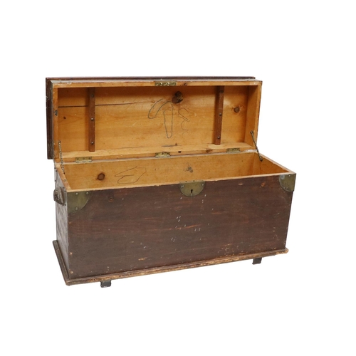 291 - A brass bound pine lift top Chest, of small proportions with cast iron carrying handles, 76cms (30