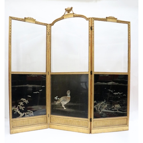 305 - A very attractive gilt triptych Screen, in the Adams style, the arched center section crested w... 