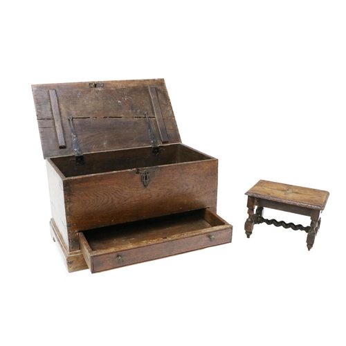 314 - An unusual small Coffer Chest, of rectangular form with hinged cover and base drawer on bracket plin... 