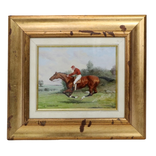 318 - C. Harrison XX-XXIA pair of Equestrian Scenes with Race Horses and Jockeys, O.O.B., each approx. 20c... 