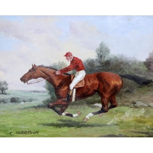 318 - C. Harrison XX-XXIA pair of Equestrian Scenes with Race Horses and Jockeys, O.O.B., each approx. 20c... 