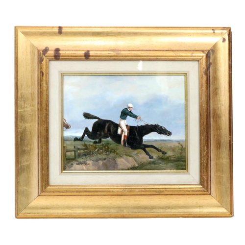 318 - C. Harrison XX-XXIA pair of Equestrian Scenes with Race Horses and Jockeys, O.O.B., each approx. 20c... 