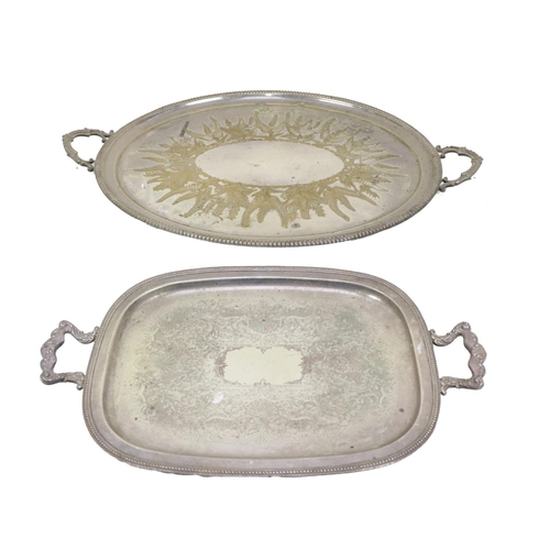 352 - A large two handled engraved oval shaped Serving Tray, and a smaller similar ditto. (2)... 