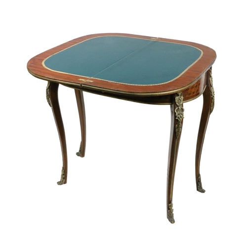 372 - A 19th Century French kingswood fold-over Card Table, with geometric design inlaid top with wide cro... 