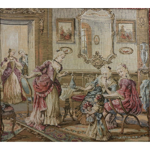 564 - A Victorian mahogany framed tall Firescreen, with carved cornice, inset with a needlework depicting ... 