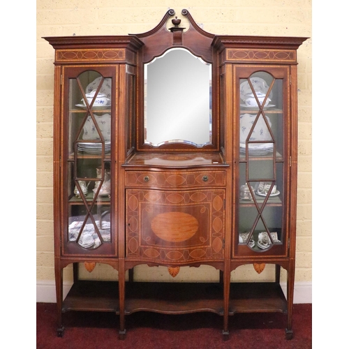 439 - A 19th Century inverted breakfront Display Cabinet, the recessed mirror back central panel with swan... 