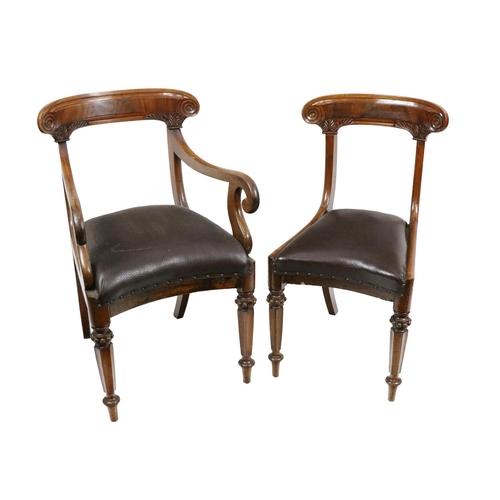 490 - A set of 11 (10 + 1) William IV mahogany Irish Dining Chairs, each with shaped and carved open backs... 