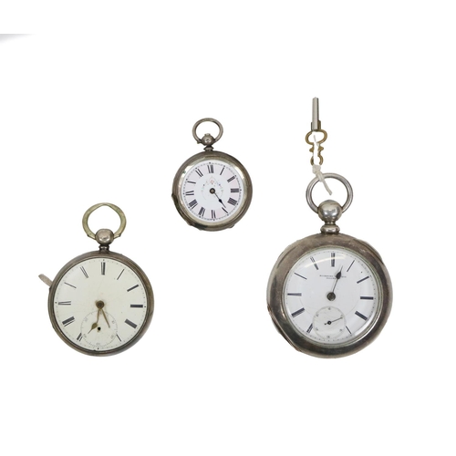 498 - Three enamel dial varied sized silver and plated Pocket Watches, as is. (3)