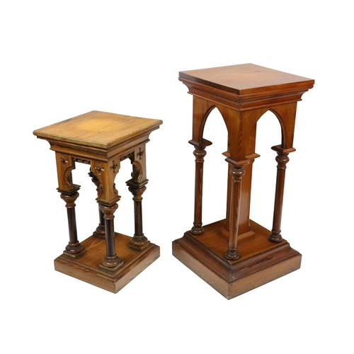 501 - A large pine Plinth or Stand, with arched sides supported on four turned pillar supports; together w... 