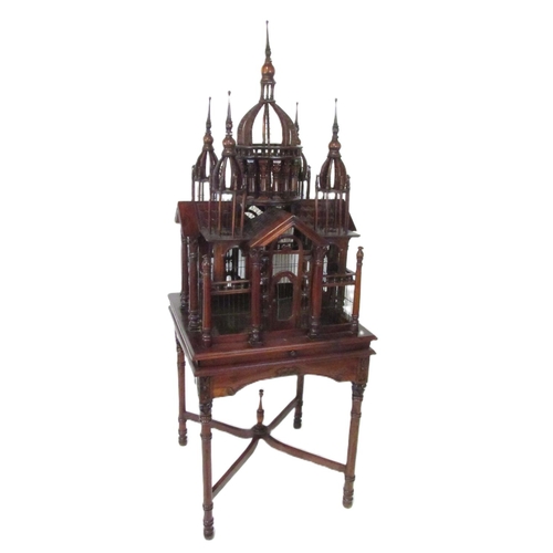 557 - A Georgian style Vintage mahogany 'Sacre Couer' Bird Cage on stand, approx. 190cms high x 72cms squa... 