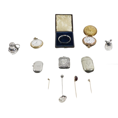 570 - Silverware etc:  A varied collection of Trinkets, including three silver engraved or embossed v... 