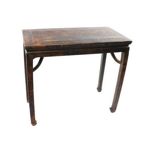 582 - A Chinese wooden Altar Table, with rectangular top on square tapering legs on curved feet, 34