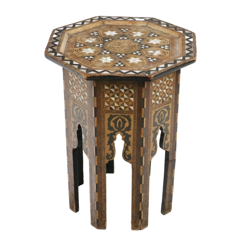 605 - A 19th Century Middle Eastern Moorish inlaid Table, with central Arabic text and mother-o-pearl deco... 