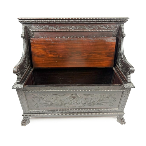 706 - A fine quality Edwardian carved mahogany Monks Bench, of small proportions, by Edwards and Roberts (... 