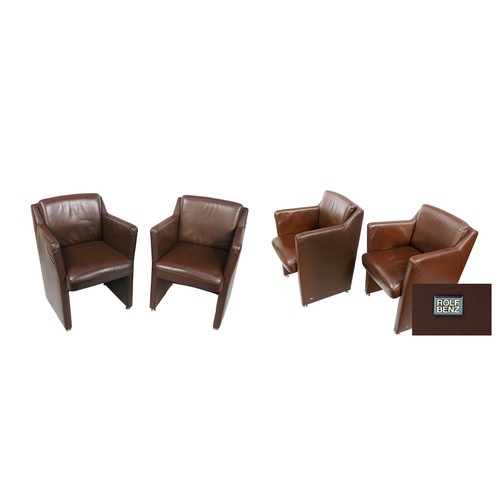 265 - A set of 4 modern Designer brown leather covered Armchairs, by Rolf Benz, with labels. (4)... 