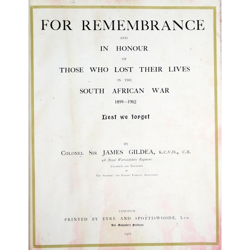 79 - Boer War - Gildea (Sir James) For Remembrance and In Honour of Those who Lost their Lives in the Sou... 