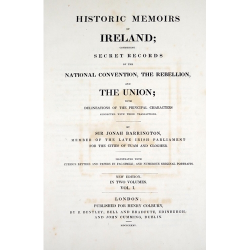 188 - Barrington (Sir Jonah)&nbsp;Historic Memoirs of Ireland;.. The Rebellion and The Union, 2 vols. 4to ... 
