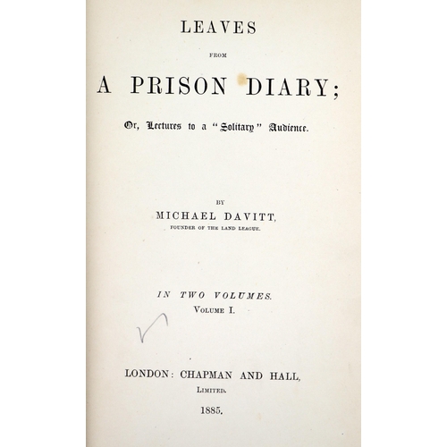 220 - With Manuscript Letter from Michael DavittDavitt (Michael) Leaves from a Prison Diary; or Lectures t... 
