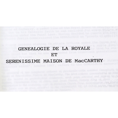 406 - Co. Cork: Photocopies: Genealogie de la Ryale et Serenissime Maison de Mac Carthy, folio; also A Dis... 