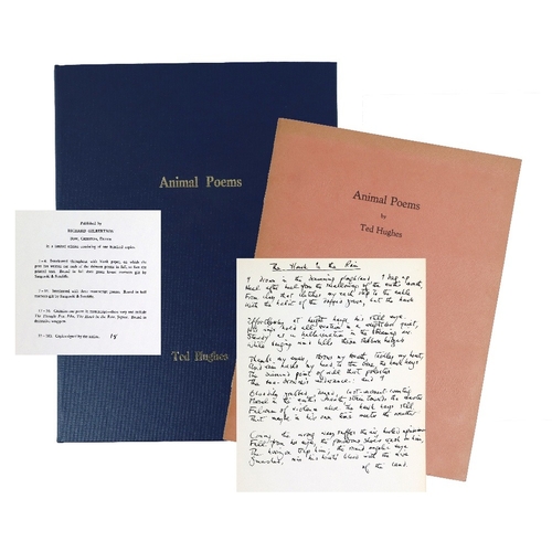 365 - One of 20 Copies with Manuscript PoemHughes (Ted)&nbsp;Animal Poems, 4to Devon (Richard Gilbertson) ... 