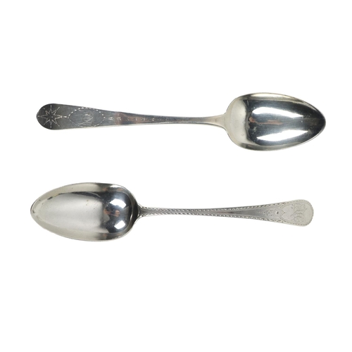 35 - An Irish 18th Century bright cut Table Spoon, by Michael Keating, Dublin 1795; together with an old ... 