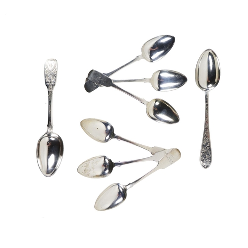 36 - Silverware: A set of 6 Irish Georgian silver rat-tail Teaspoons, by SG (unrecorded), Dublin 1837, ea... 