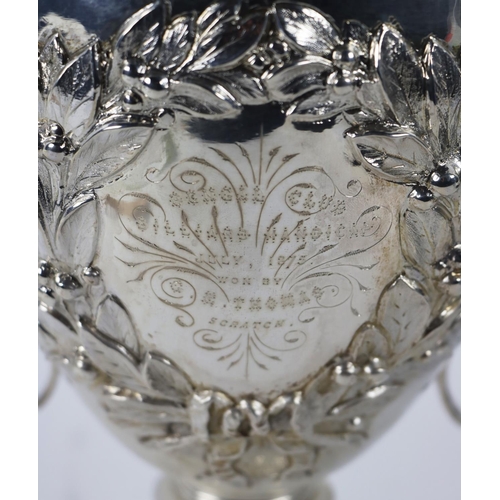 95 - A fine quality Victorian silver two handled Presentation Trophy, the reeded circular top issuing 'S'... 