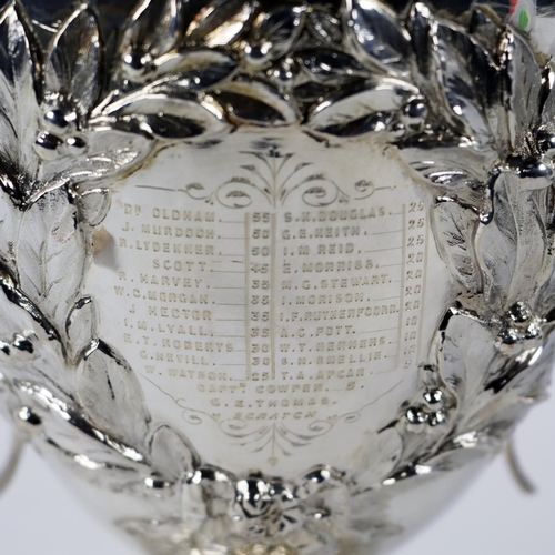95 - A fine quality Victorian silver two handled Presentation Trophy, the reeded circular top issuing 'S'... 