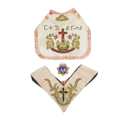 258 - The Lady FreemasonVery rare embroidered Masonic Apron and Stole, with various silk and velvet colour... 