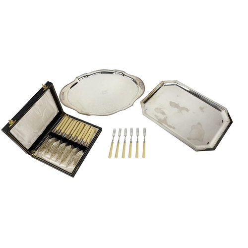 99 - Silver: An American Sterling silver oval Tray, with beaded and shaped edge, and monogrammed initials... 