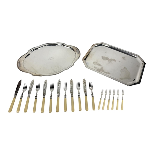 99 - Silver: An American Sterling silver oval Tray, with beaded and shaped edge, and monogrammed initials... 